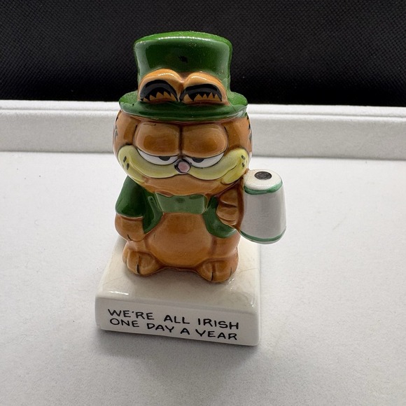 Rare Vintage Enesco Ceramic Garfield Irish / St. Patrick's Day Figure - Picture 2 of 9